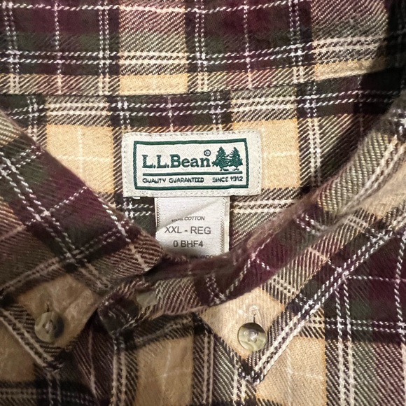 L.L. Bean Flannel Botton Up Men’s 2XL Brown/Cream - Picture 2 of 3